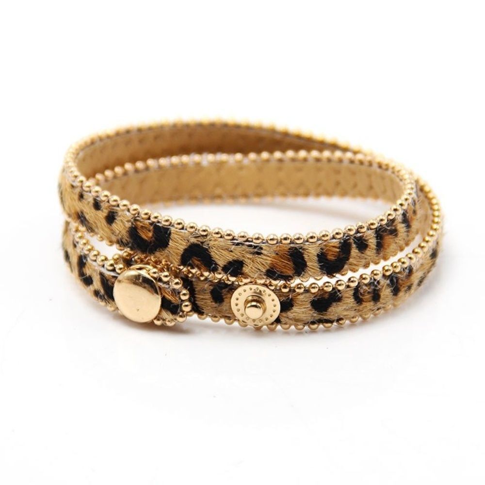 Leopard Print Faux Fur Adjustable Wrap Bracelet